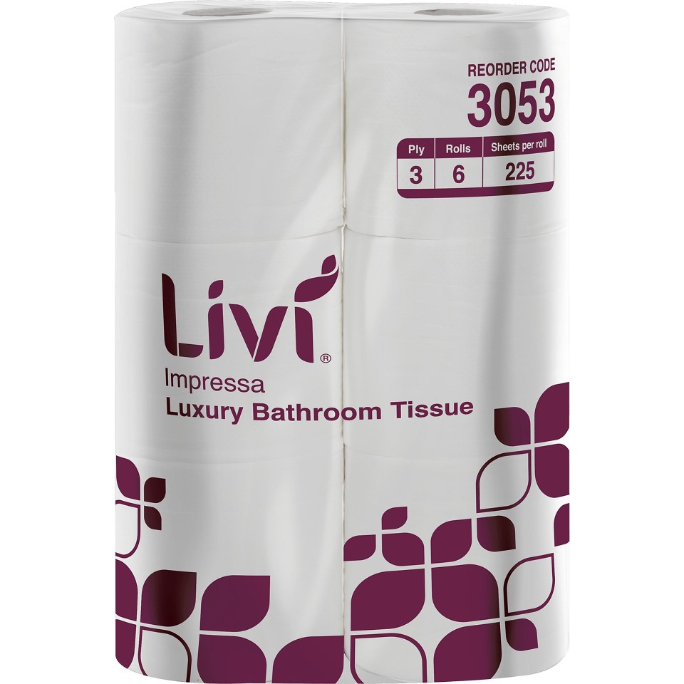 Livi Impressa Toilet Tissue 3 Ply White 225 Sheets per Roll 3053 / Pack of 6 Rolls / Case of 8