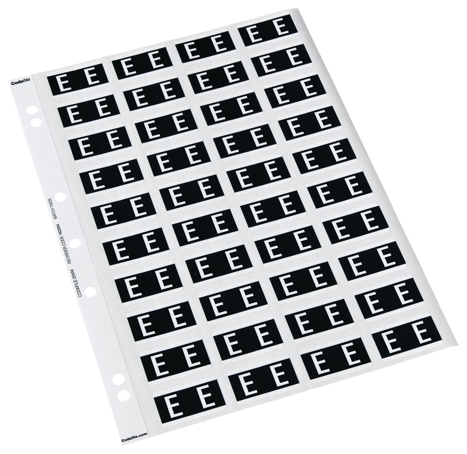 Codafile Alpha Labels Letter E 25mm 200 Labels Pack 5