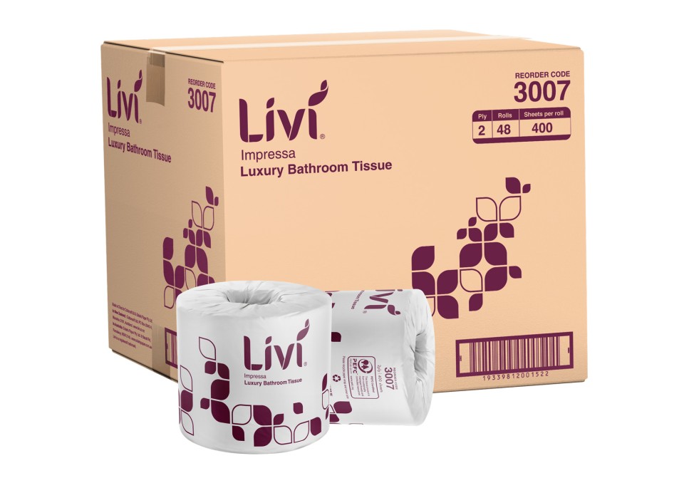 Livi Impressa Toilet Tissue Embossed 2 Ply White 400 Sheets per Roll 3007 Carton of 48