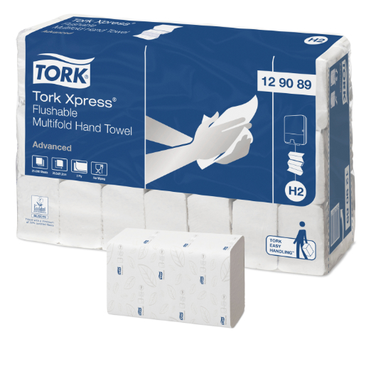 Tork H2 Xpress Flushable Multifold Hand Towel 2 Ply White 200 Sheets per Pack 129089 Case of 21