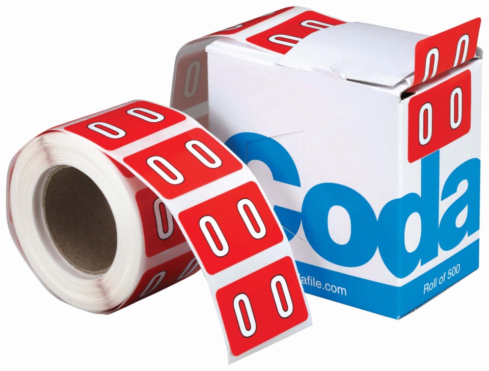 Codafile Numeric Lateral Labels Number 0 25mm Roll 500