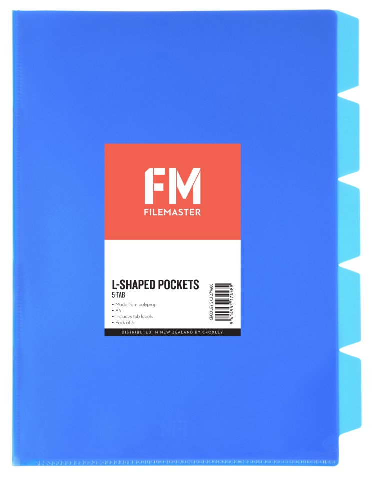 FM Pocket L Shape 5 Tab A4 Blue 5 Pack