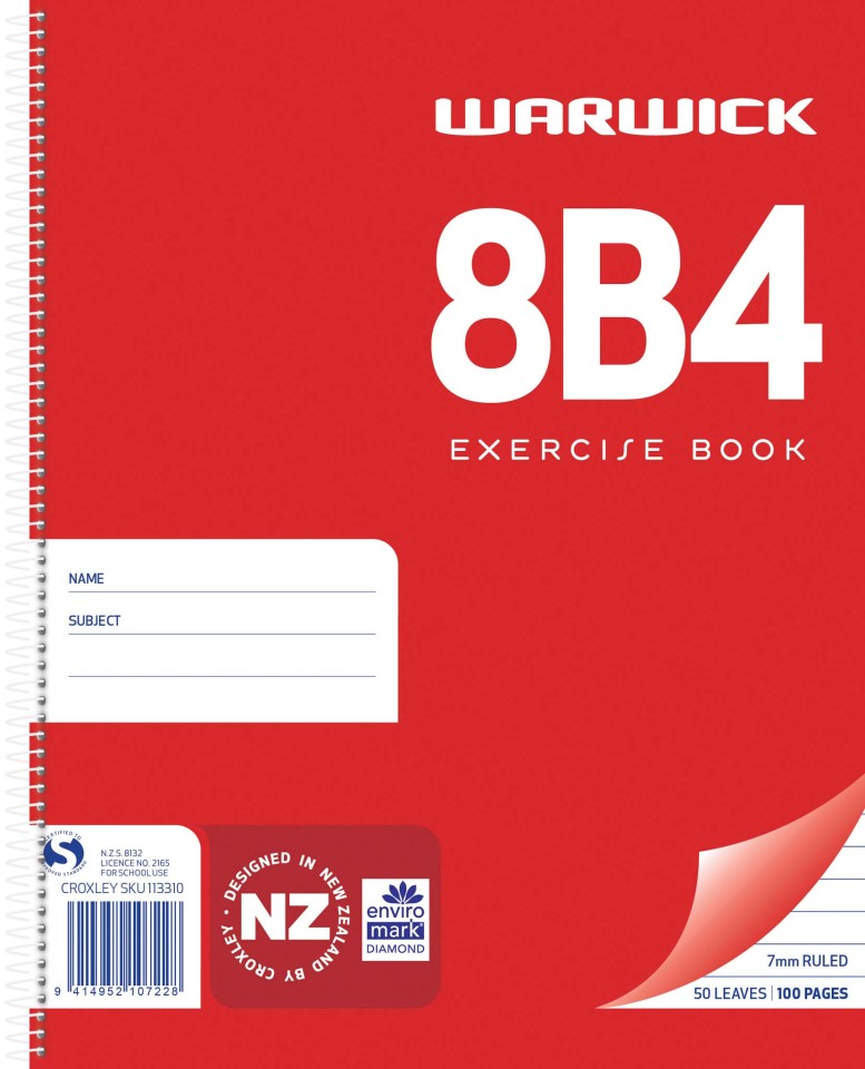 Warwick 8B4 Spiral Notebook 7mm Ruled 230x180mm 50 Leaf