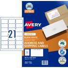 Avery Address Labels Sure Feed Inkjet Printer 936047/J8160 63.5x38.1mm 21 Per Sheet Pack 1050 Labels image