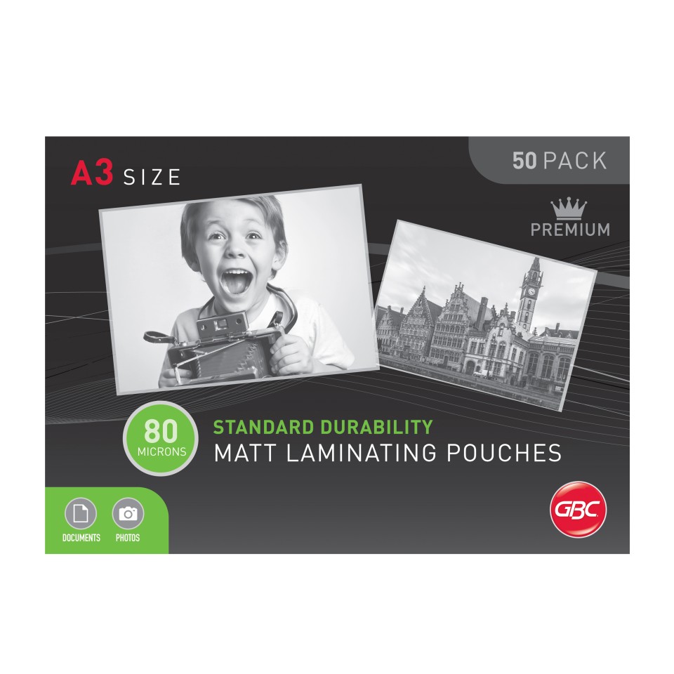 GBC Matt Laminating Pouches 80 Micron A3 Pack 50