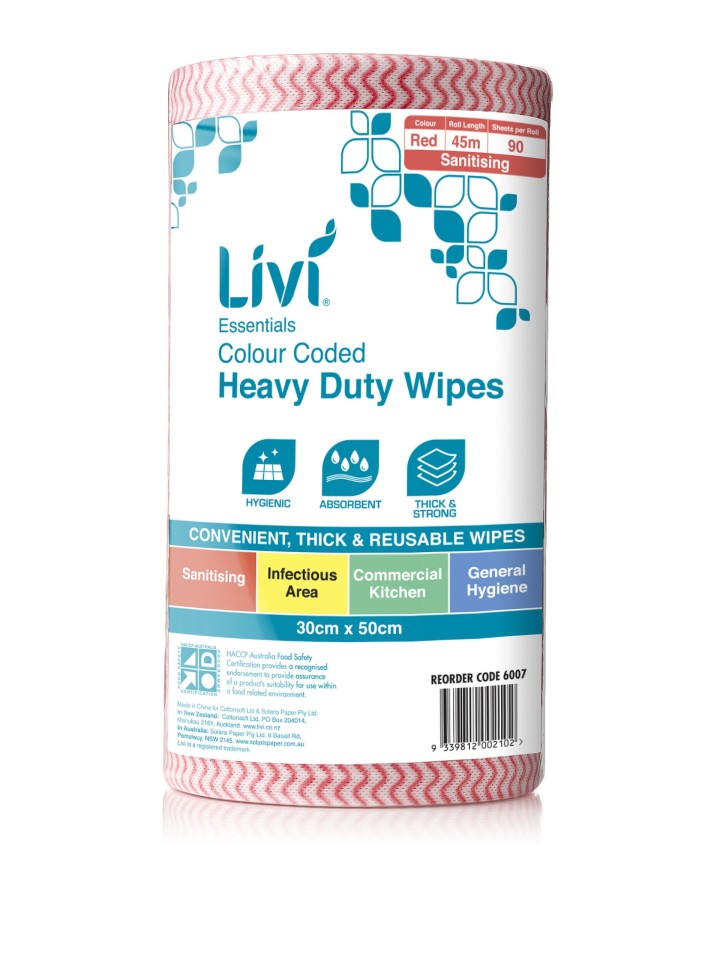 Livi Cloth Wipe Red 90 Sheets 6007 4 Rolls