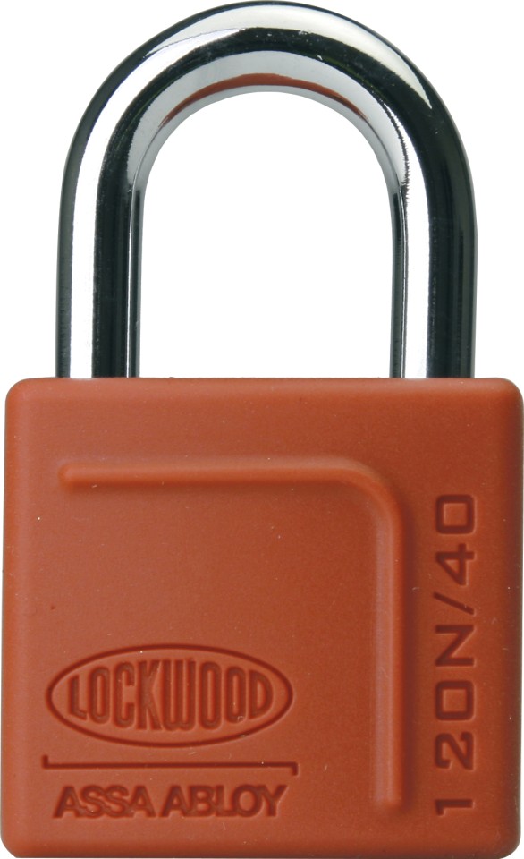 Lockwood Brass Padlock With Red Jacket Shackle Opening 40mm