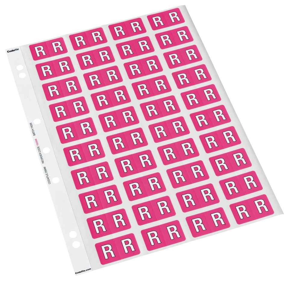 Codafile Alpha Labels Letter R 25mm 200 Labels Pack 5