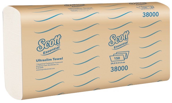 Scott Essential Ultraslim Hand Towel 38000 24cm x 21cm White 150 Sheets per Pack Carton of 16