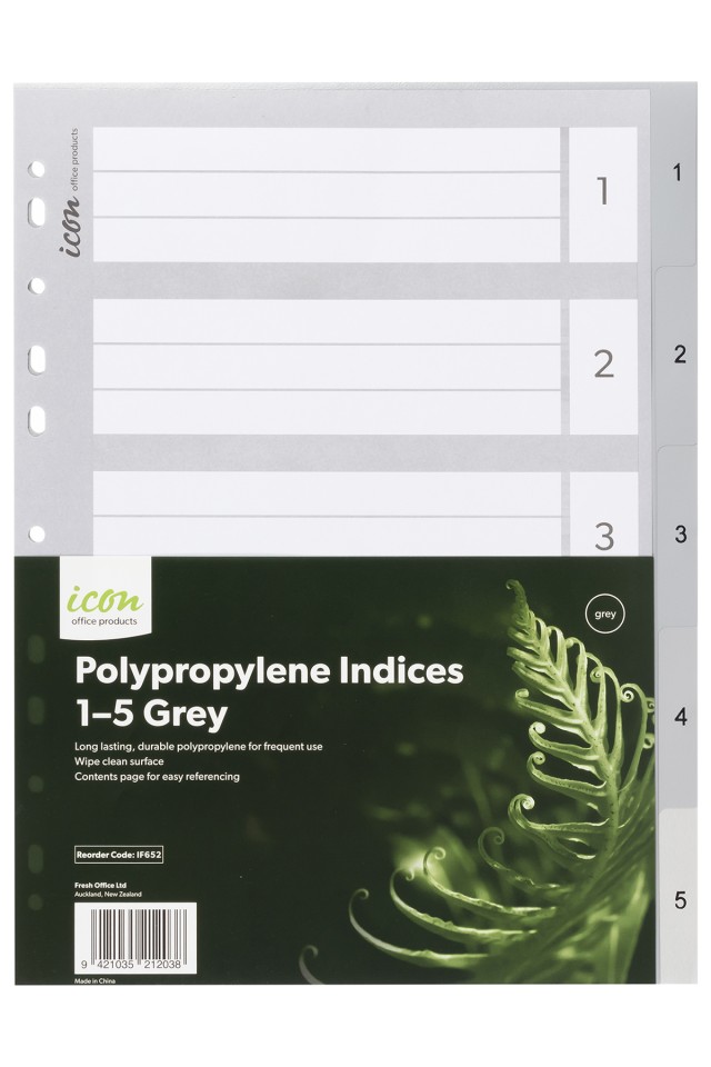 Icon Polyprop Indices 1-5 Grey Each