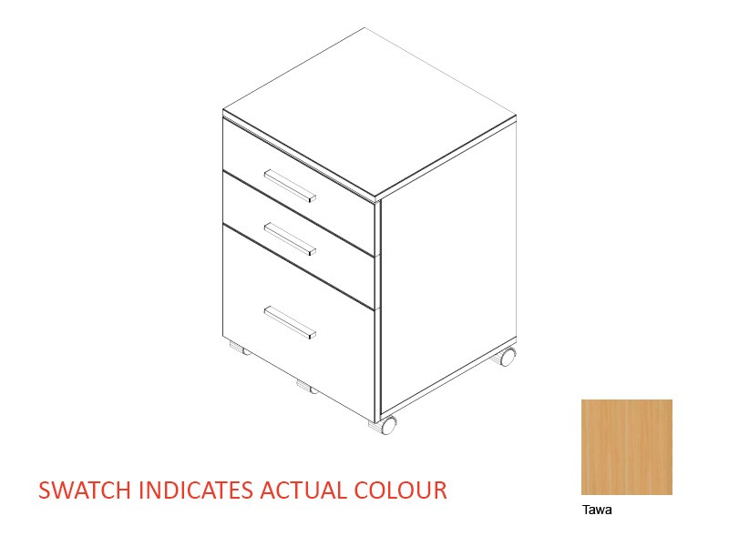 Zealand Mobile 3 Drawer 465(w)x500(d)x660(h)mm 18mm Melamine Panel Tawa