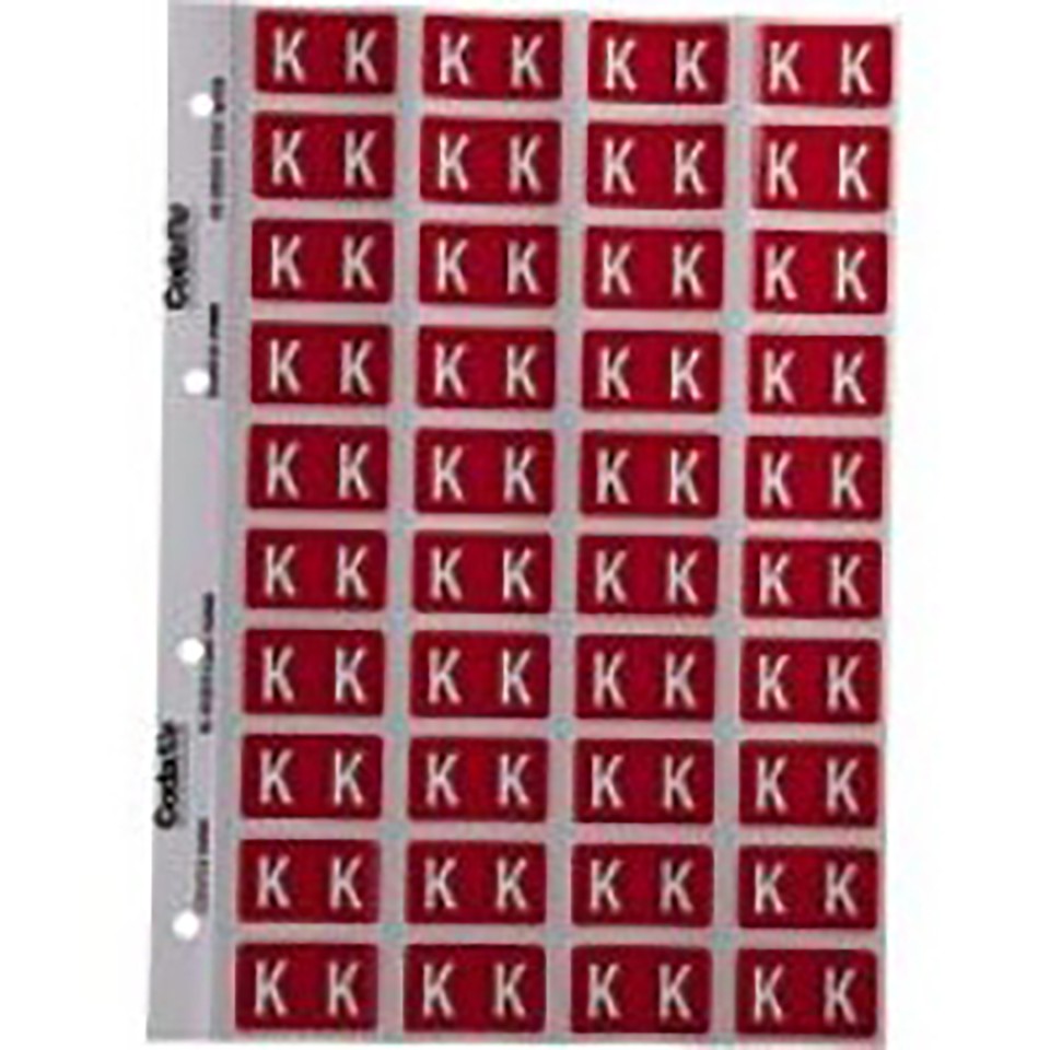 Codafile Lateral File Labels Alpha Letter K 25mm Pack 1 Sheet