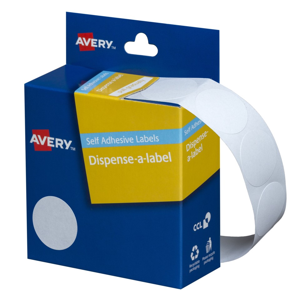 Avery Dot Stickers Dispenser White 32mm Diameter 350 Labels 937293