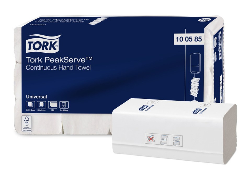 Tork H5 Universal Peakserve Continuous Hand Towel 1 Ply White 410 Sheets Per Pack 100585 Case 12