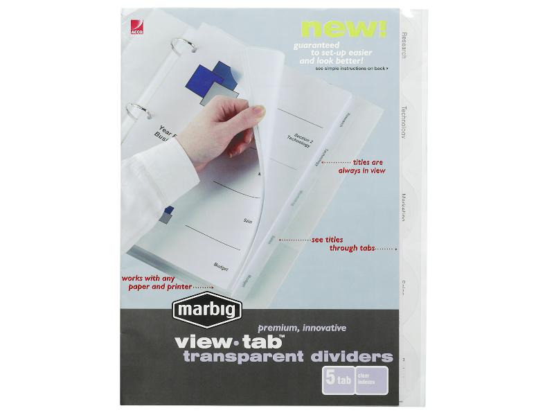 Marbig Dividers Professional Series View Tab A4 Clear 5 Tab