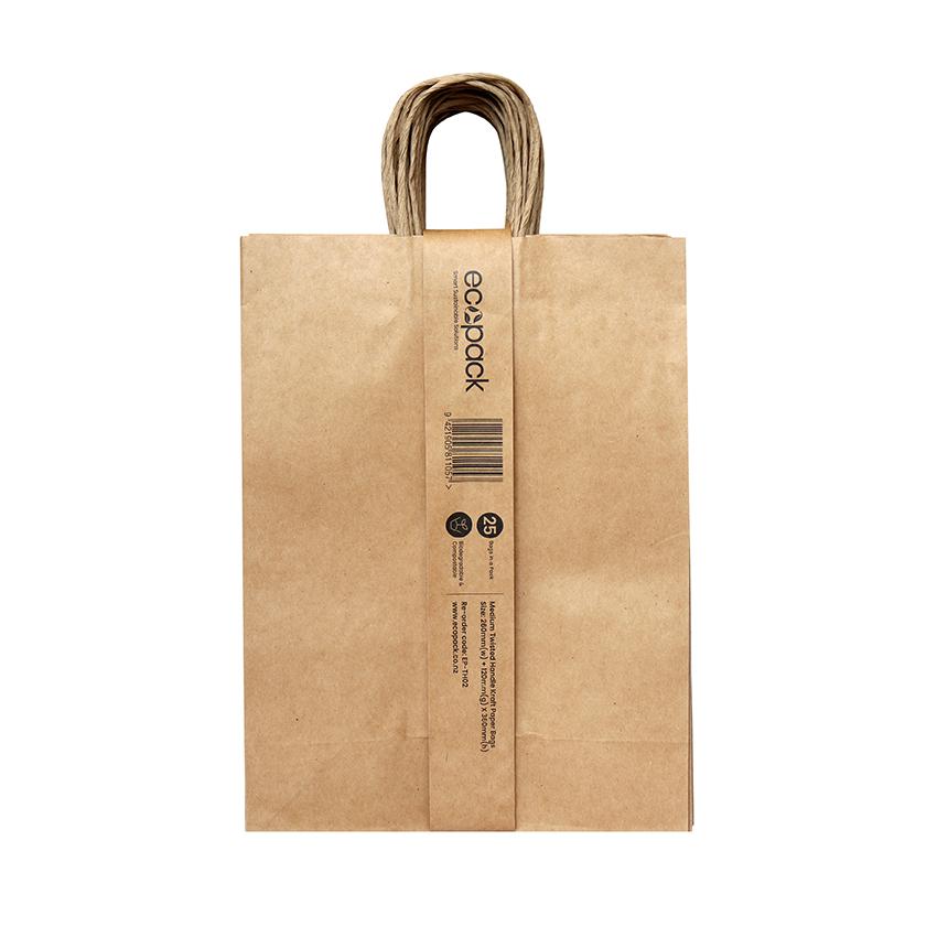 ecopack EP-TH02 260(w)+120(g) x 360(h)mm Twisted Handle Paper Bags Medium Packet Of 25