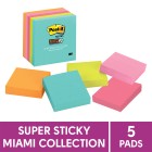 Post-it Super Sticky Self-Adhesive Notes 654-5SSMIA Supernova/Miami 76x76mm Assorted Colours Pack 5 image
