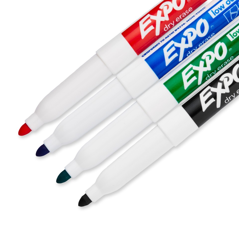 Expo Whiteboard Marker Fine Bullet 1.0mm Assorted Colours Pack 4