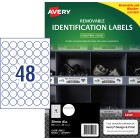 Avery White Heavy Duty Labels Removeable Laser Printers 30mm Round 48 Per Sheet 960 Labels 959206 image