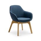 Ava Meeting Chair Wooden Leg Base Dark Blue Fabric image