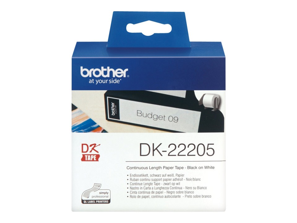 Brother Labelling Tape Continuous Paper DK-22205 62mmx30.48m Black On White