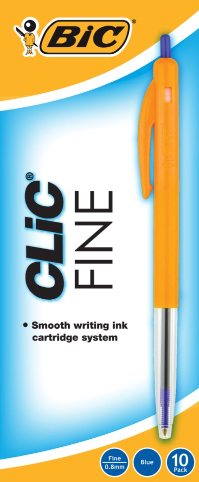 BIC Clic Ballpoint Pen Retractable Fine 0.8mm Blue Box 10