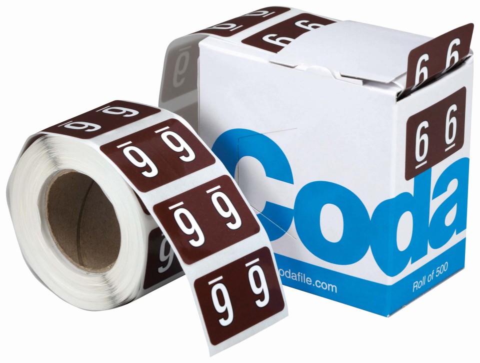 Codafile Numeric Lateral Labels Number 6 25mm Roll 500
