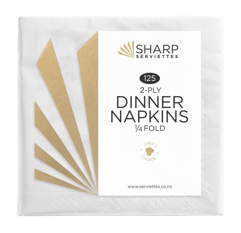 Sharp Dinner Napkin 2ply Quarter Fold Pack/125 White (Carton/12)