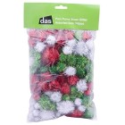 DAS Pom Poms Assorted Sizes Christmas Colours Glitter Pack 150