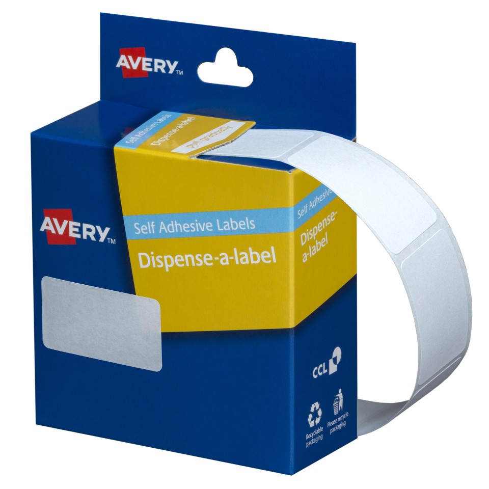 Avery Rectangle Stickers Dispenser Hand Writable 937220 38x24mm White Pack 380