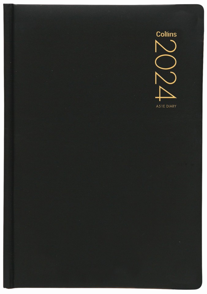 Collins 2024 Padded Cover Diary A5 Day To Page Black