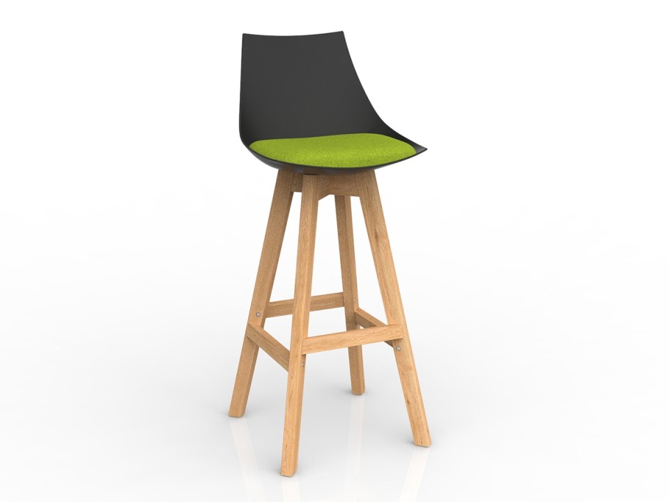 Knight Luna Black Barstool With Oak Base & Upholstered Cushion Avocado