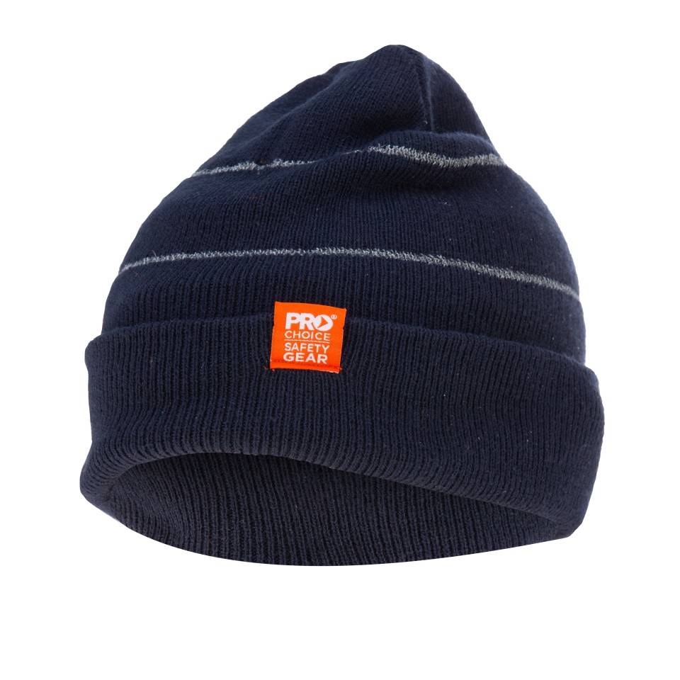 Navy Beanie With Retro-reflective Stripes