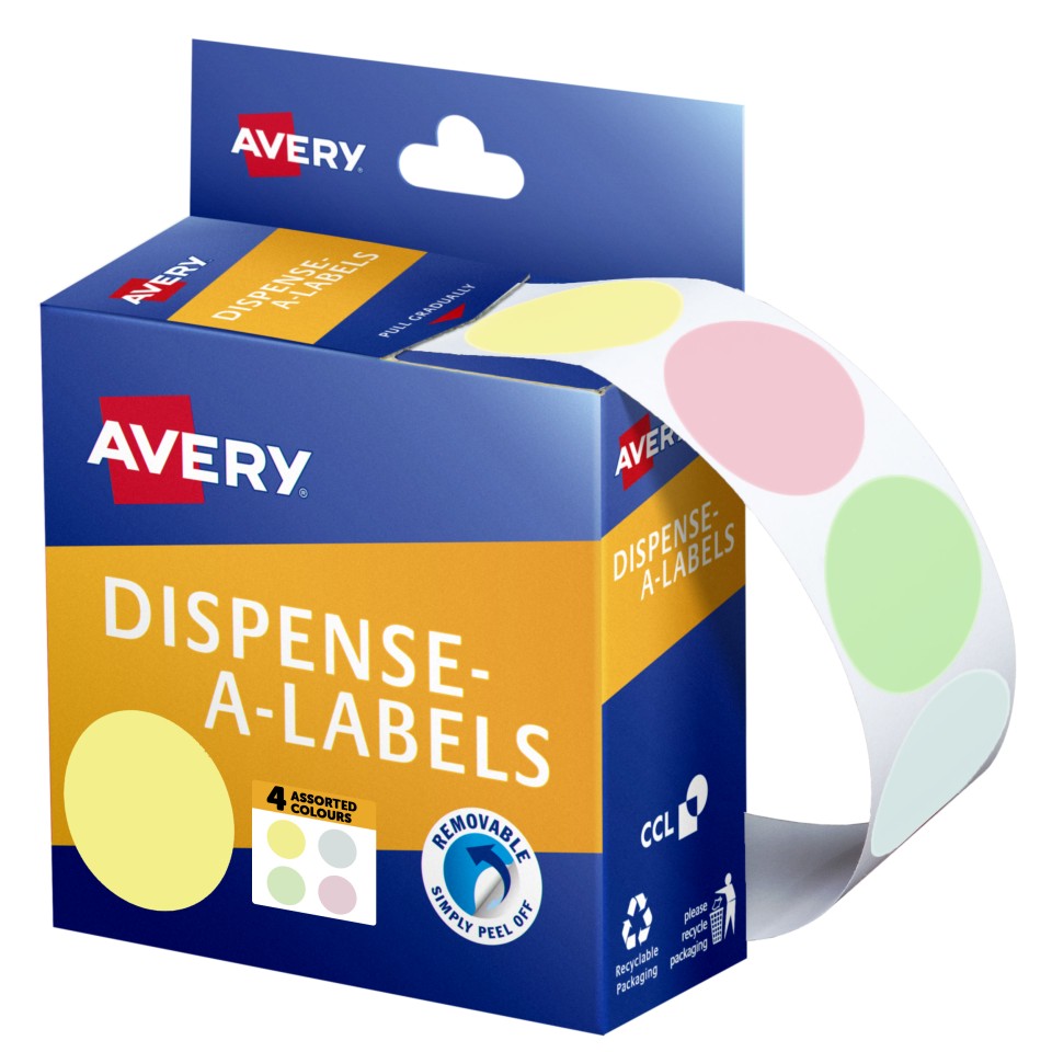 Avery Dot Stickers Dispenser Pastel 24mm Diameter 300 Labels 937378