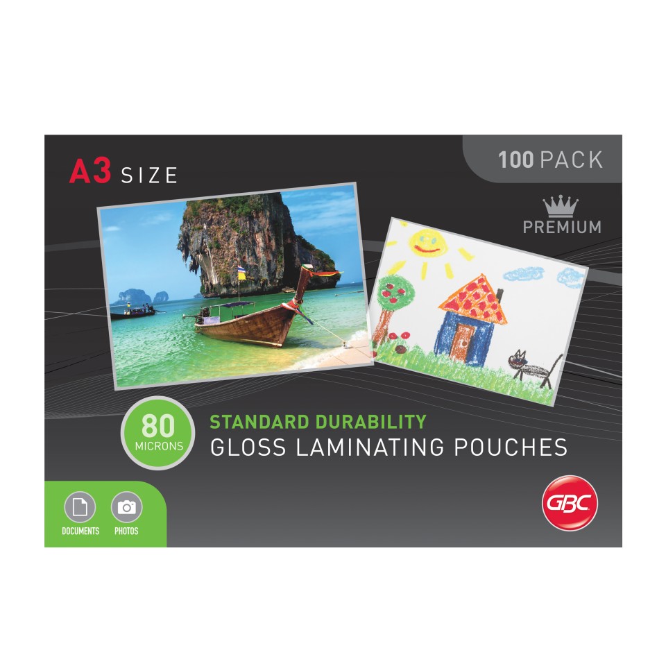 GBC Laminating Pouches A3 80 Micron Pack 100