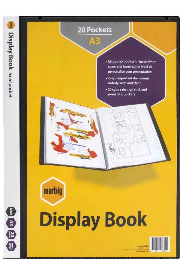 Marbig Display Book 20 Pockets A3 Black