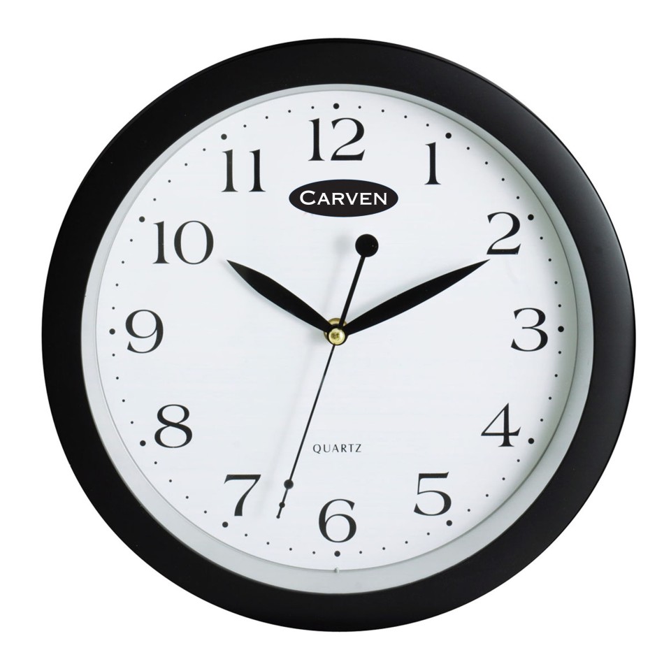 Carven Wall Clock Glass Face Round 30cm Black