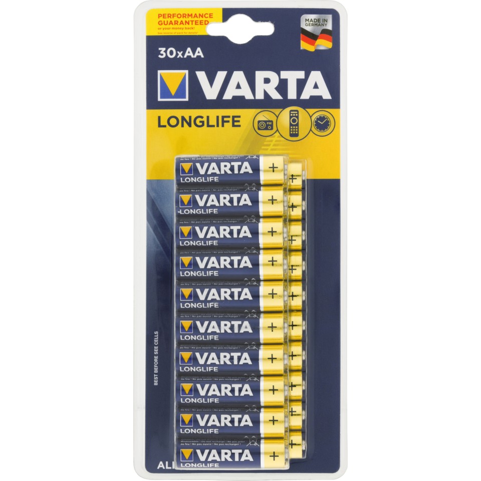 Varta Longlife AA Battery Alkaline Pack 30