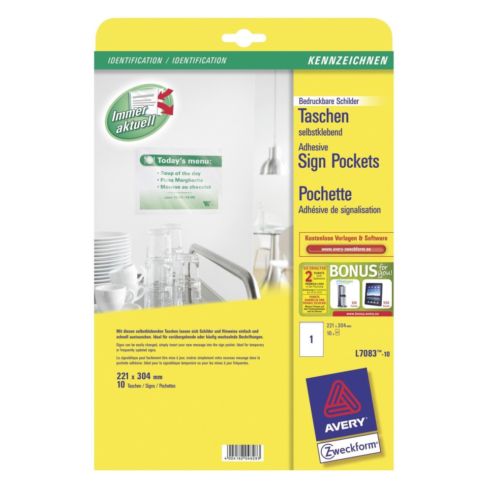 Avery Adhesive Sign Pocket 221x304mm Pack 10