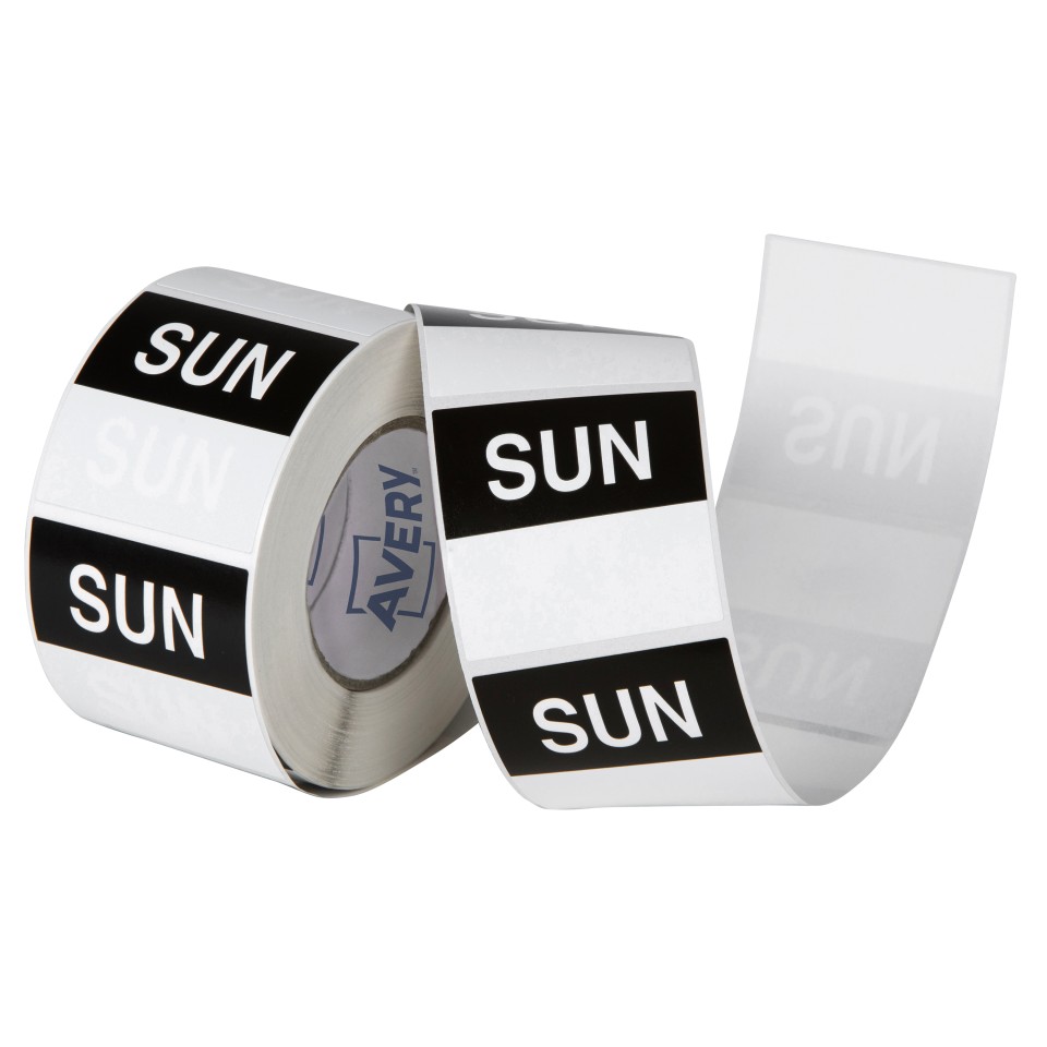 Avery Sunday Day Labels, 40 x 40mm, Black/White, 500 Labels (937342)