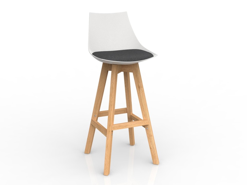 Knight Luna White Barstool With Oak Base & Upholstered Cushion Charcoal