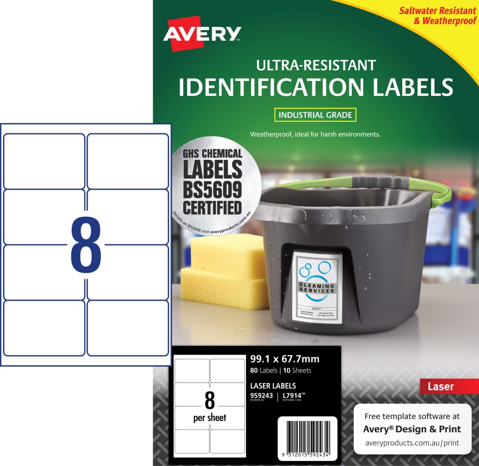 Avery L7914 Ultra Resistant Laser Labels 99.1x67.7 8up 10/pk