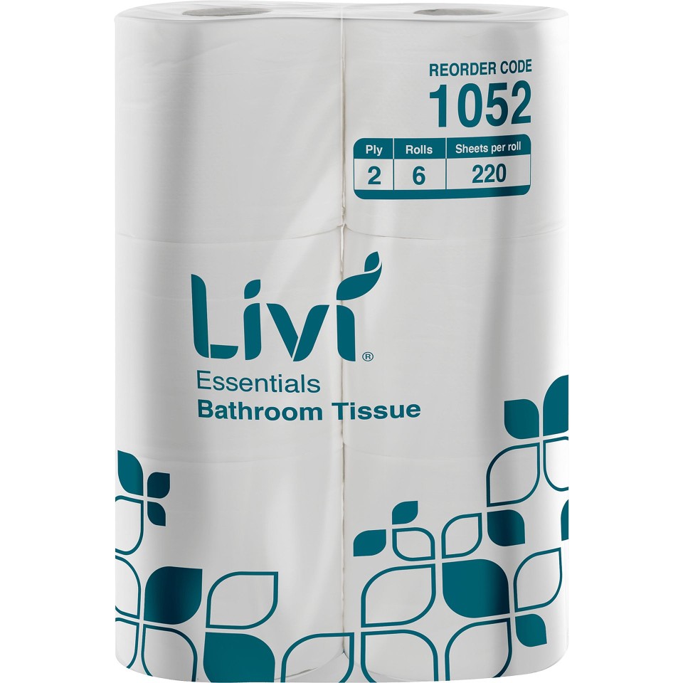 Livi Essentials Toilet Tissue 2 Ply White 220 Sheets per Roll 1052 Pack of 6