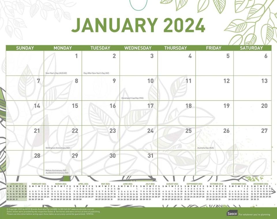 Sasco 2024 Eco Wall Calendar 380x300mm