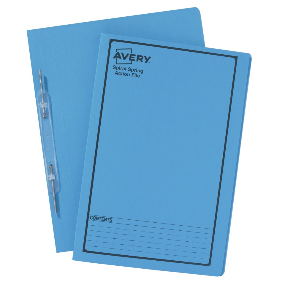 Avery Spiral Spring Action File Foolscap 355x241mm Blue With Black Print