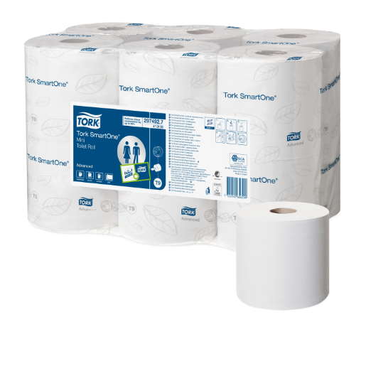 Tork SmartOne T9 Mini Toilet Roll 2 Ply 620 Sheets per Roll 472193 Pack of 12