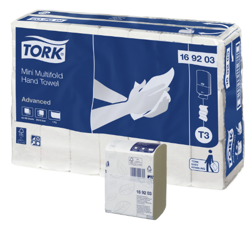 Tork T3 Advanced Mini Multifold Hand Towel 1 Ply White 185 Sheets per Pack 169203 Carton of 42