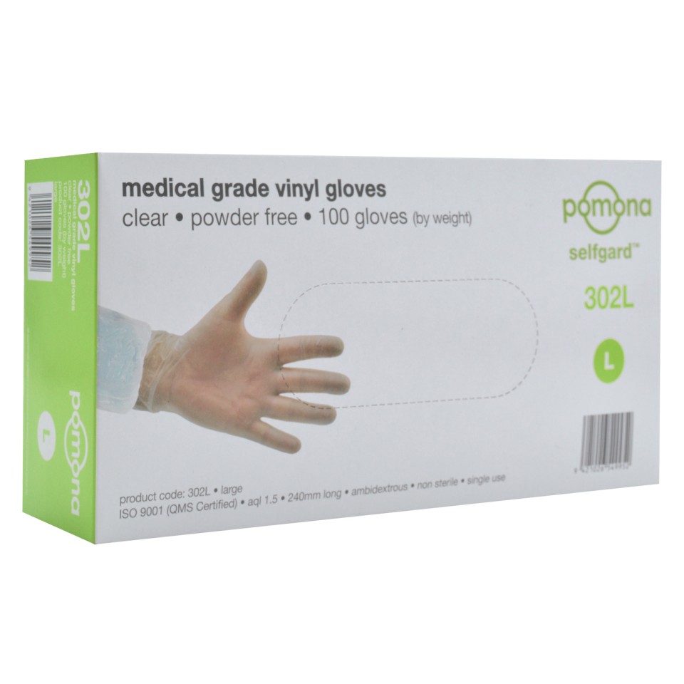 Pomona Disposable Vinyl Clear Powder Free Gloves Medium Bx100
