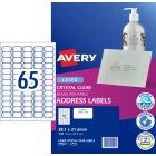 Avery Address Labels Laser Printer 959022/L7551 38.1x21.2mm 65 Per Sheet Clear Pack 1625 Labels image