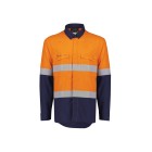 Syzmik Mens Orange Flame Lightweight Ripstop Spliced Shirt Hoop Taped Xs Orange/Navy-L image